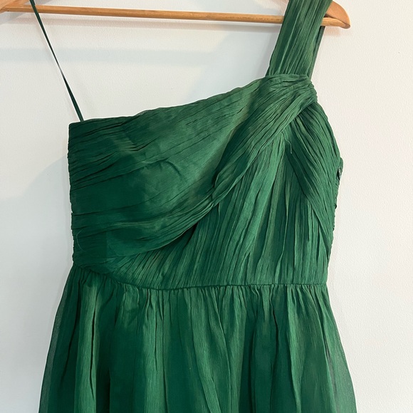 New! J Crew Bridal Cocktail Forrest Green One Shoulder Silk Chiffon Dress 2P - Picture 6 of 15